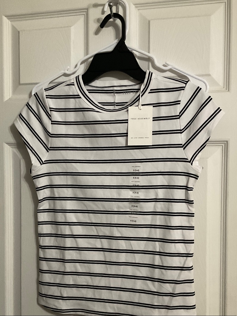 Free Assembly Women's White and Black Striped Short Sleeve Tee